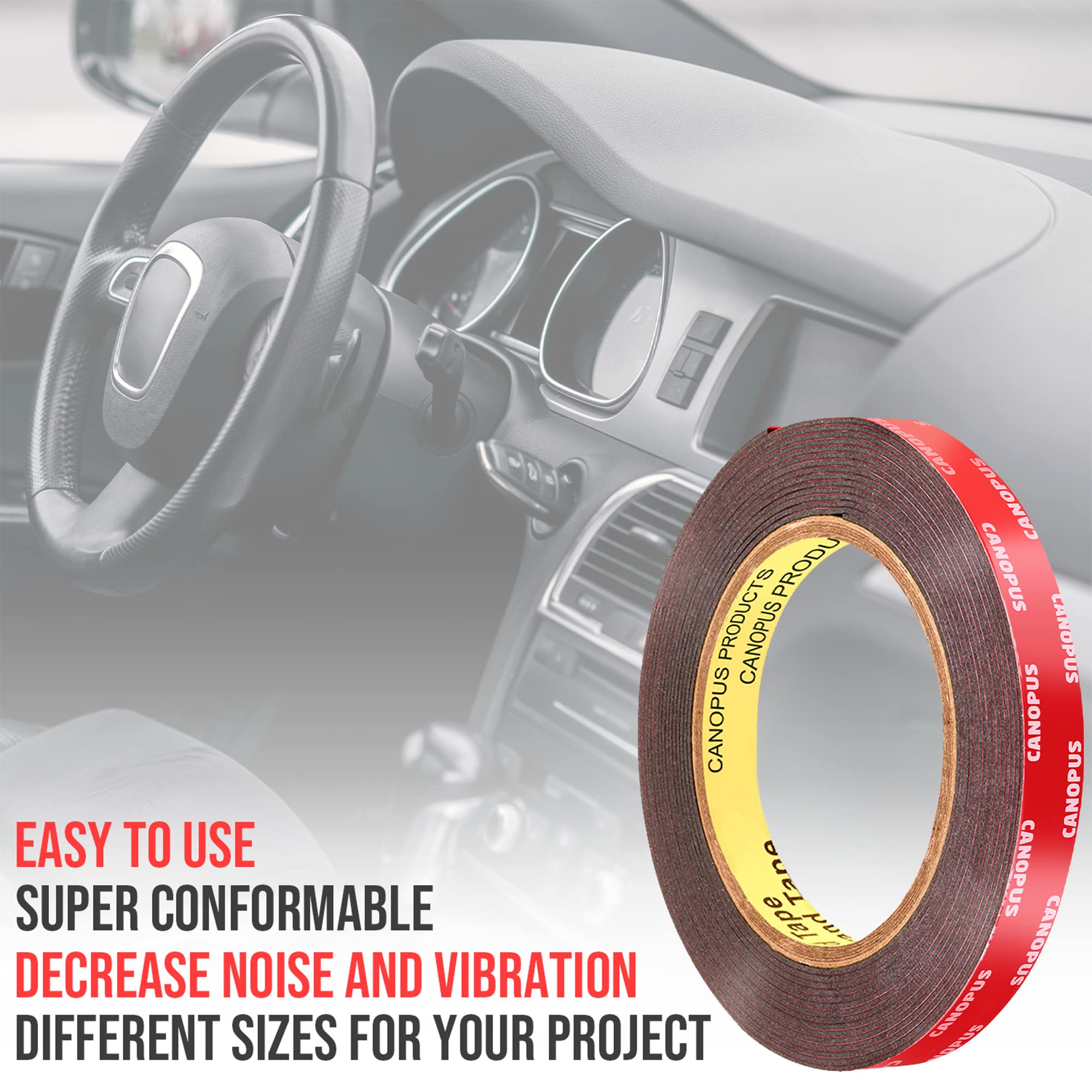 CANOPUS 06384 Automotive Acrylic Plus Attachment Tape 0.5in x 5yd, Double Sided Mounting, Very High Bonding, Perfect for Home, Automotive and Office Duties, Black, Made in USA - Image 3