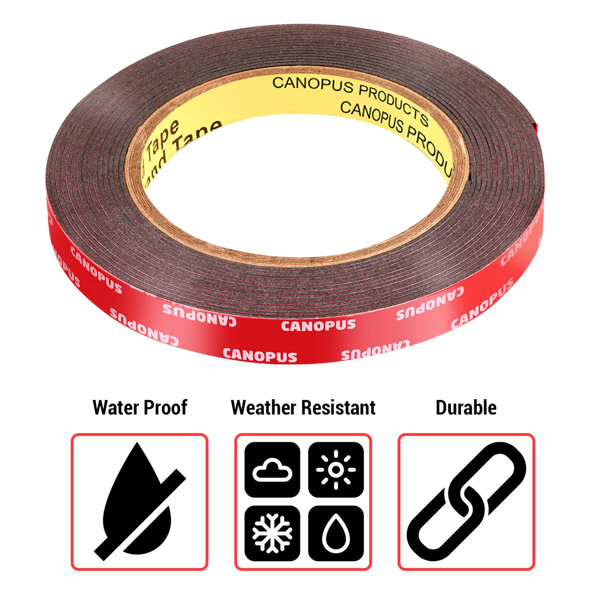 CANOPUS 06384 Automotive Acrylic Plus Attachment Tape 0.5in x 5yd, Double Sided Mounting, Very High Bonding, Perfect for Home, Automotive and Office Duties, Black, Made in USA - Image 4
