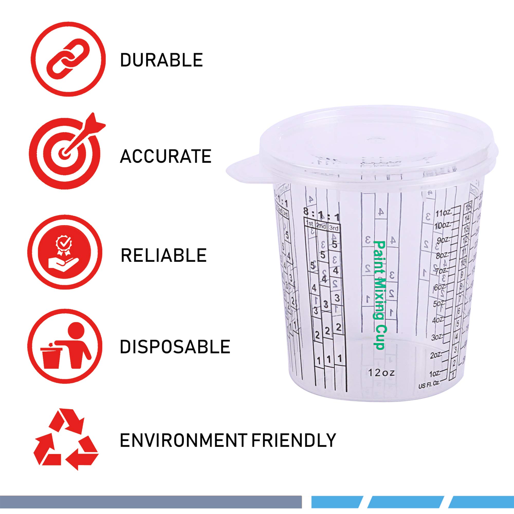 CANOPUS 12-oz Paint Mixing Cups, Pack of 12 Cups with 3 Lids, Reusable and Solvent-Resistant Clear Plastic Containers for Paint, Epoxy, Resin, Oil, and Thinner - Image 3