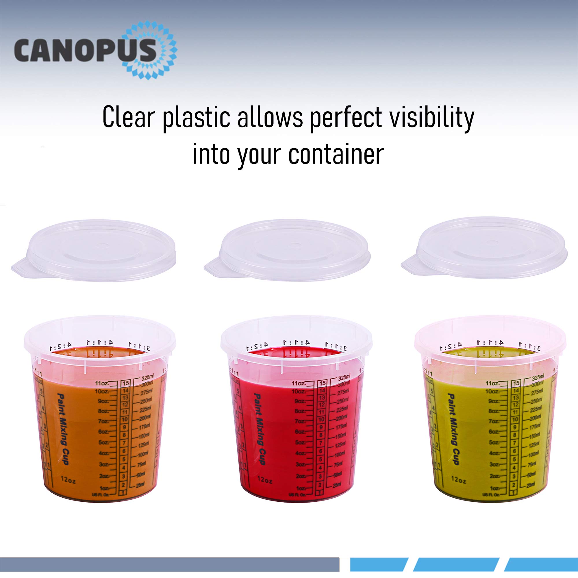 CANOPUS 12-oz Paint Mixing Cups, Pack of 12 Cups with 3 Lids, Reusable and Solvent-Resistant Clear Plastic Containers for Paint, Epoxy, Resin, Oil, and Thinner - Image 4