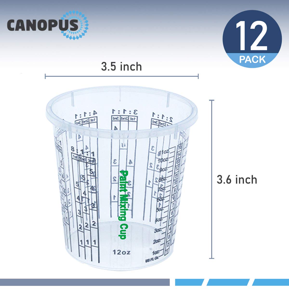 CANOPUS 12-oz Paint Mixing Cups, Pack of 12 Cups with 3 Lids, Reusable and Solvent-Resistant Clear Plastic Containers for Paint, Epoxy, Resin, Oil, and Thinner - Image 5