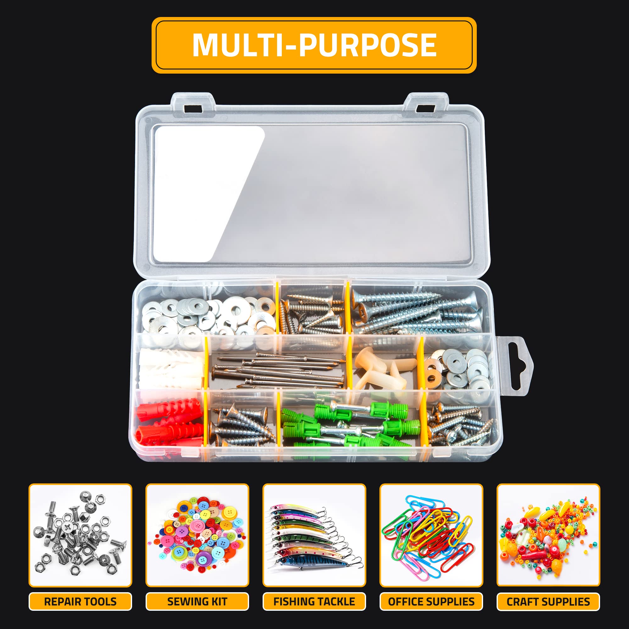 CANOPUS 15-Grid Clear Plastic Compartment Box with Adjustable Dividers, Small Parts Storage and Organizer Case for Craft, Jewelry, Beads, Tiny Tools and Parts, (2 Set), 7.8 x 4.0 x 1.2 inch, Clear - Image 4