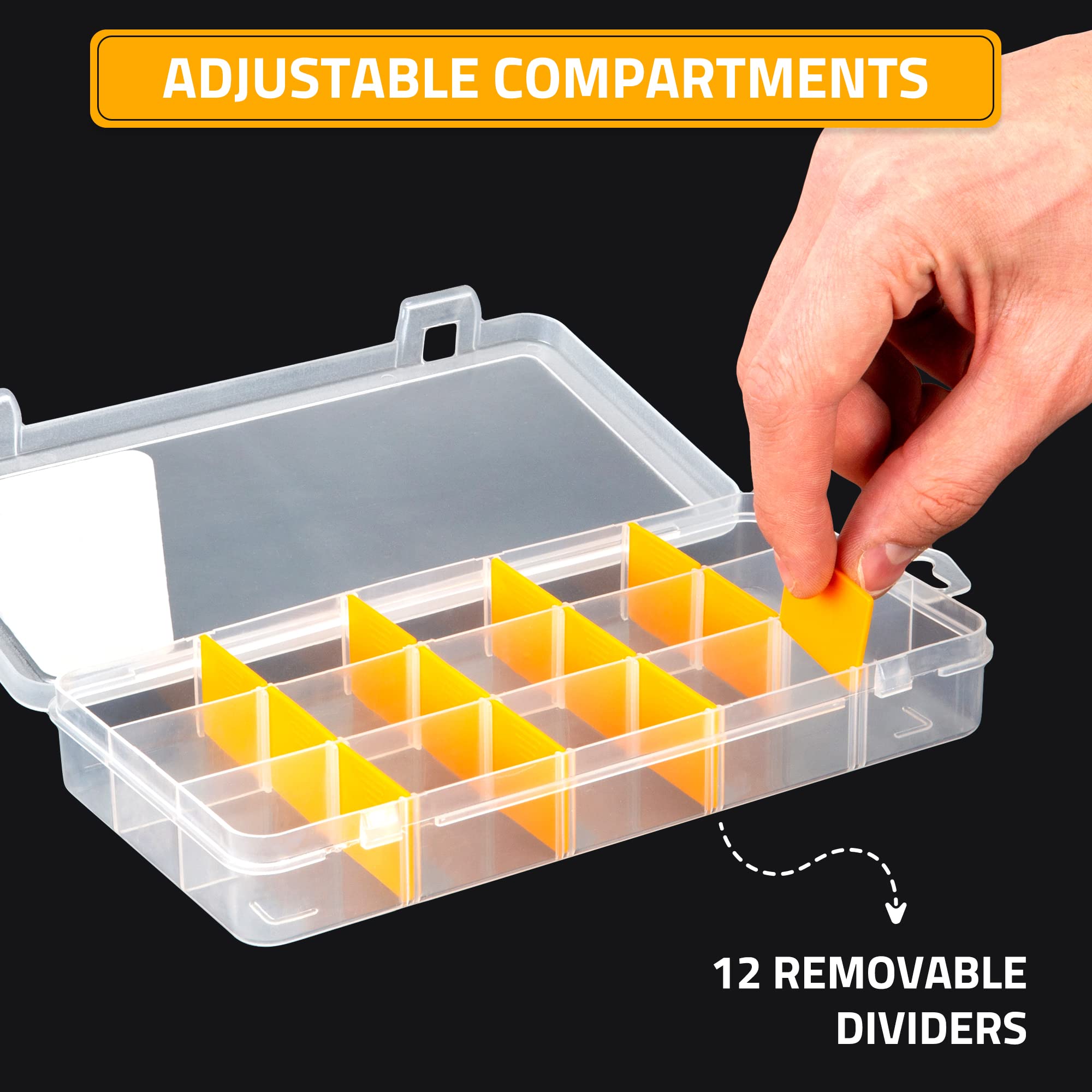 CANOPUS 15-Grid Clear Plastic Compartment Box with Adjustable Dividers, Small Parts Storage and Organizer Case for Craft, Jewelry, Beads, Tiny Tools and Parts, (2 Set), 7.8 x 4.0 x 1.2 inch, Clear - Image 5