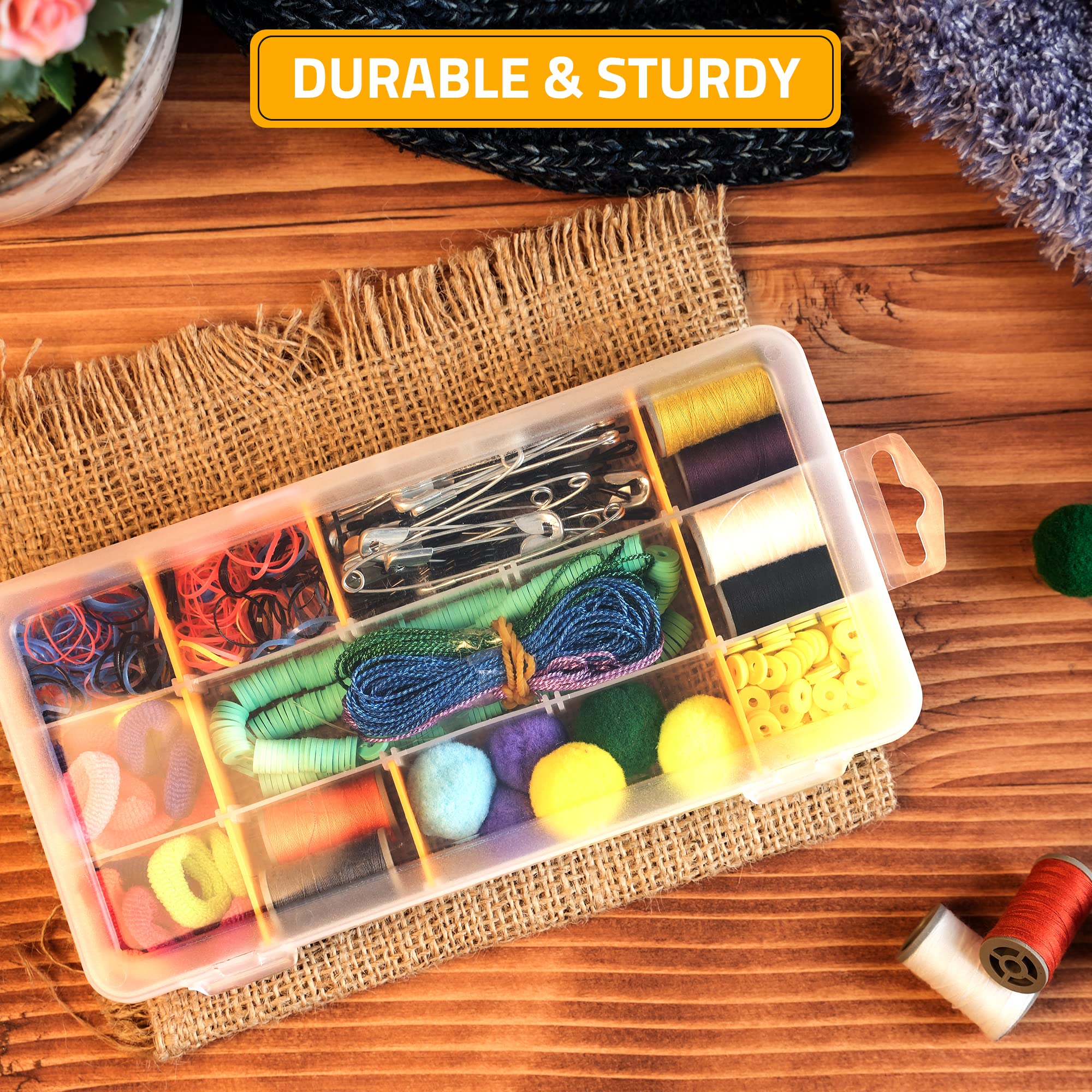 CANOPUS 15-Grid Clear Plastic Compartment Box with Adjustable Dividers, Small Parts Storage and Organizer Case for Craft, Jewelry, Beads, Tiny Tools and Parts, (2 Set), 7.8 x 4.0 x 1.2 inch, Clear - Image 6