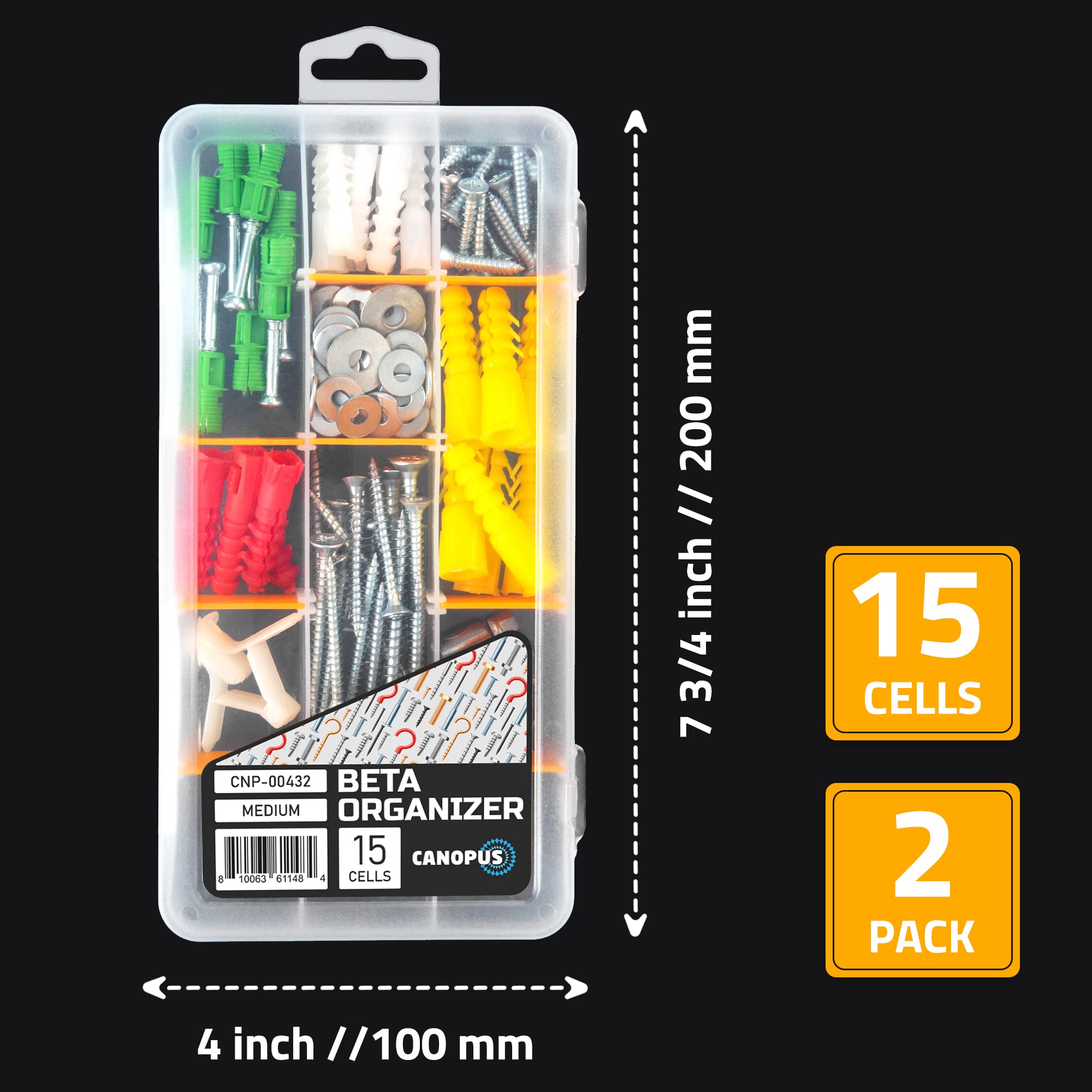 CANOPUS 15-Grid Clear Plastic Compartment Box with Adjustable Dividers, Small Parts Storage and Organizer Case for Craft, Jewelry, Beads, Tiny Tools and Parts, (2 Set), 7.8 x 4.0 x 1.2 inch, Clear - Image 7