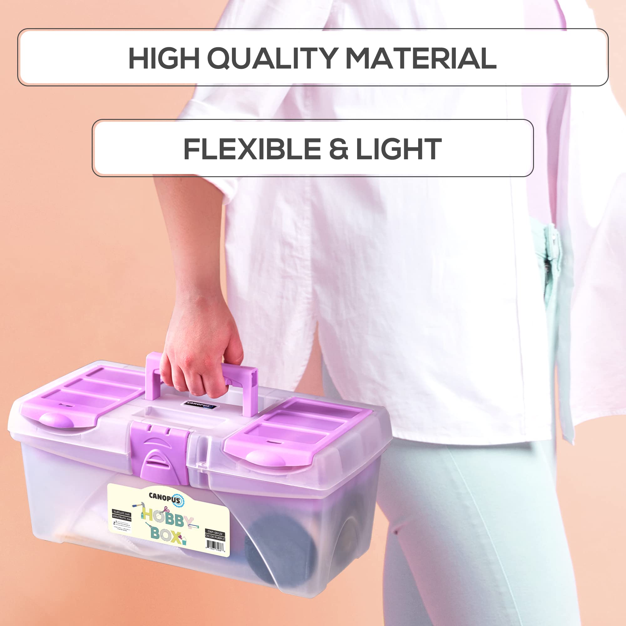 CANOPUS 16-inch Portable Hobby Tool Box, Plastic Storage and Organizer for Tools, Art, Craft, Household and Garage Items, Extra Storage Tray and Lids, Purple - Image 5