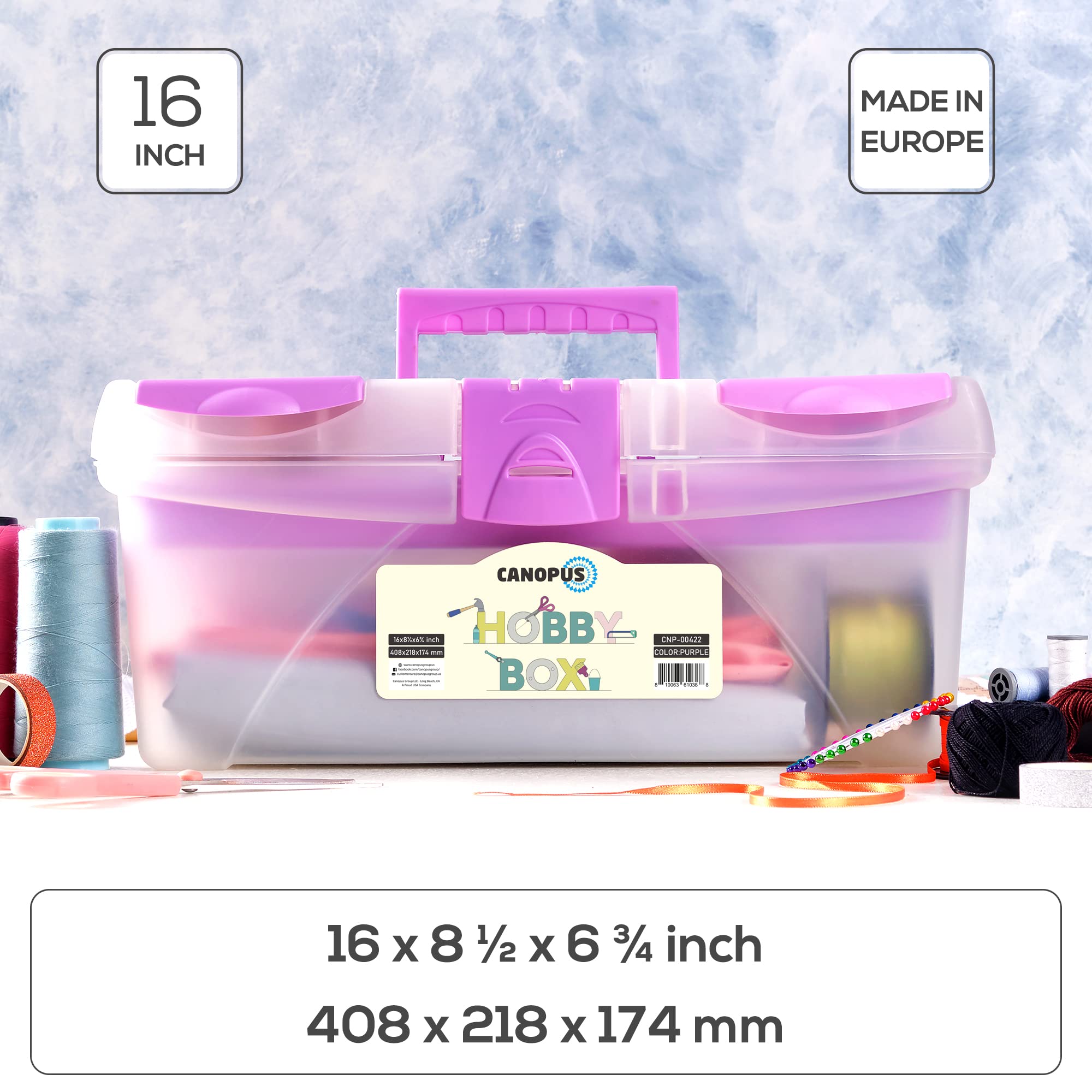 CANOPUS 16-inch Portable Hobby Tool Box, Plastic Storage and Organizer for Tools, Art, Craft, Household and Garage Items, Extra Storage Tray and Lids, Purple - Image 6