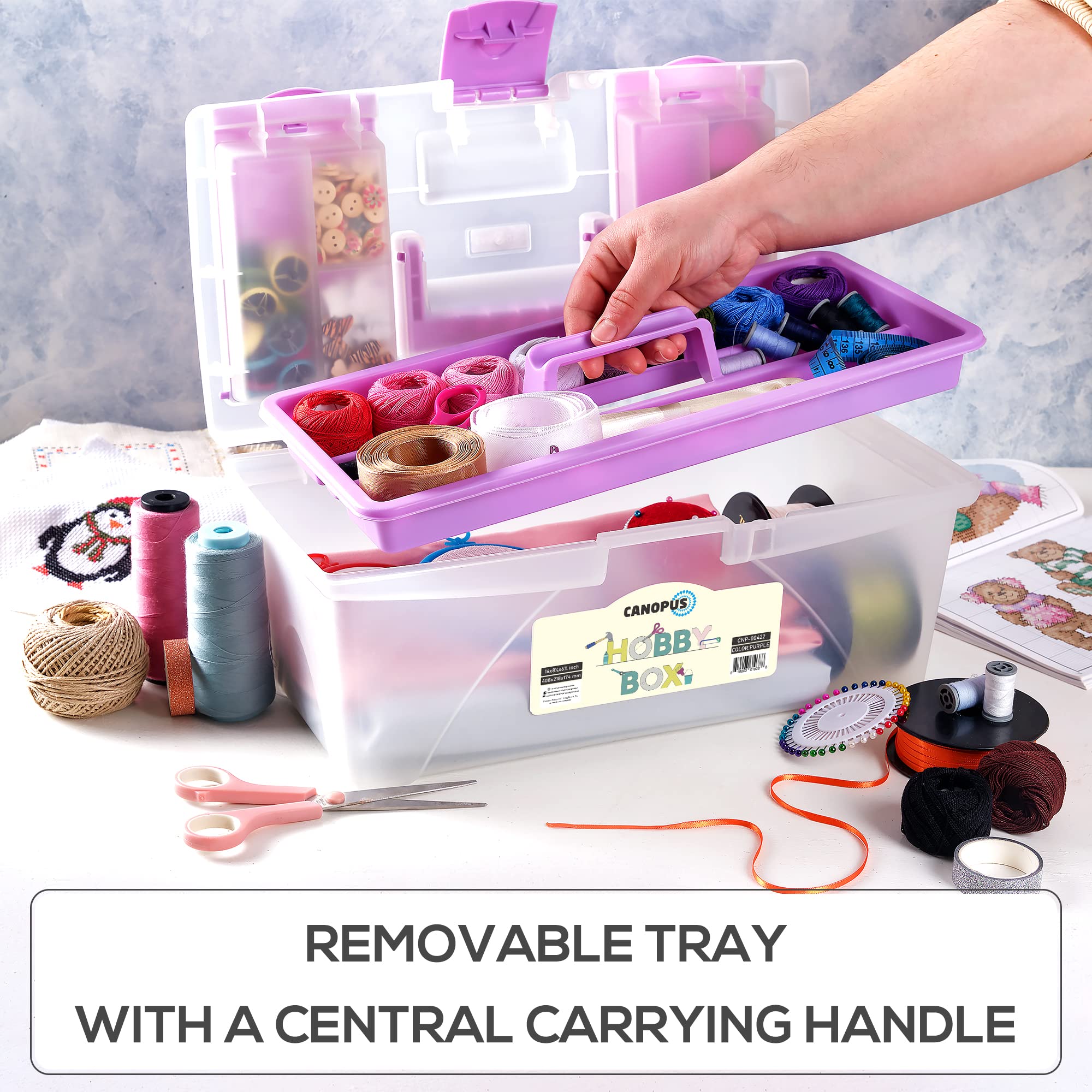 CANOPUS 16-inch Portable Hobby Tool Box, Plastic Storage and Organizer for Tools, Art, Craft, Household and Garage Items, Extra Storage Tray and Lids, Purple - Image 7