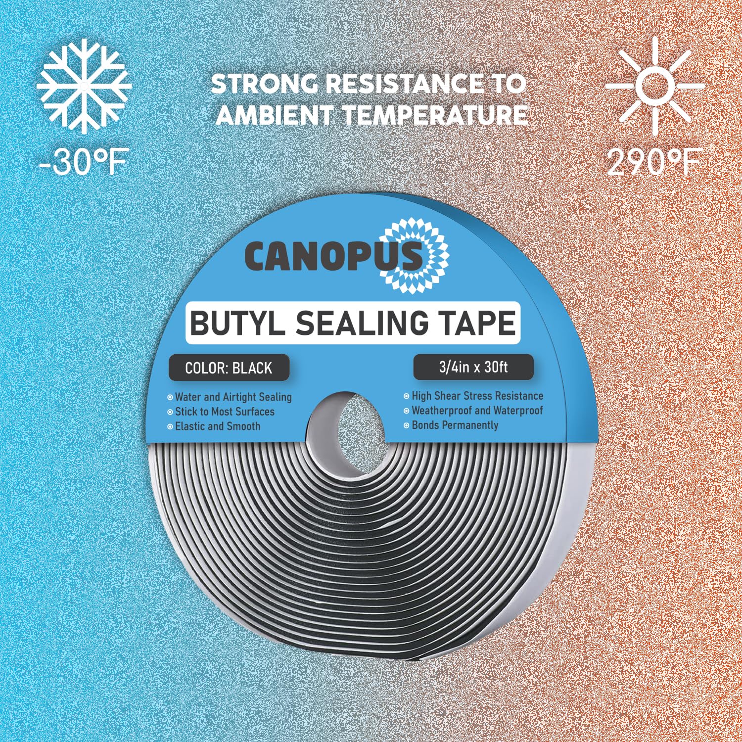 CANOPUS Butyl Seal Tape, Black, 1/8-in x 3/4-in x 30-ft, Heavy Duty, Waterproof Sealant Putty Tape, Rubber Tape to Seal RV, Boat, Home Pipes and Car Windows Leaks - Image 6
