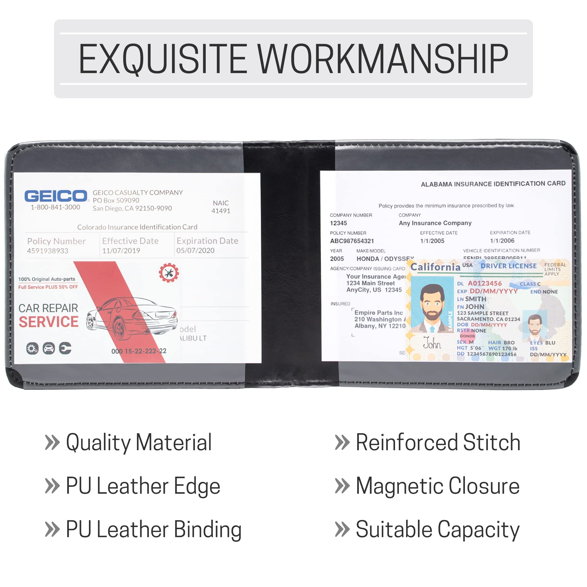 CANOPUS Car Registration and Insurance Holder, Magnetic Closure, Embossed Card Document Holder, Vehicle Glove Box Organizer, Wallet for Auto, SUV, Motorcycle, Truck, Waterproof, SUV Model - Image 4