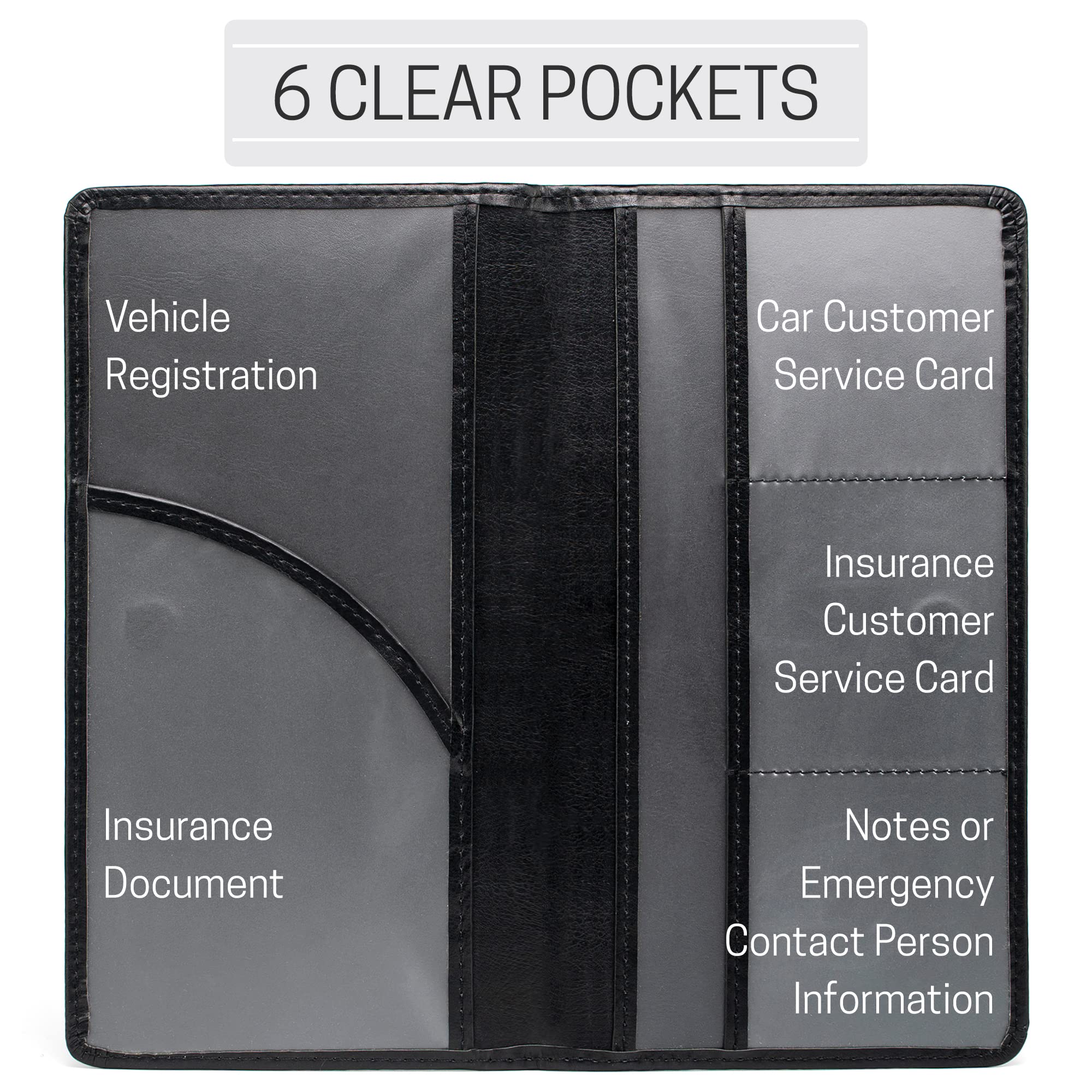 CANOPUS Car Registration and Insurance Holder, PU Leather Card Holder, Vehicle Glove Box Organizer for Auto, SUV, Truck, Black - Image 3