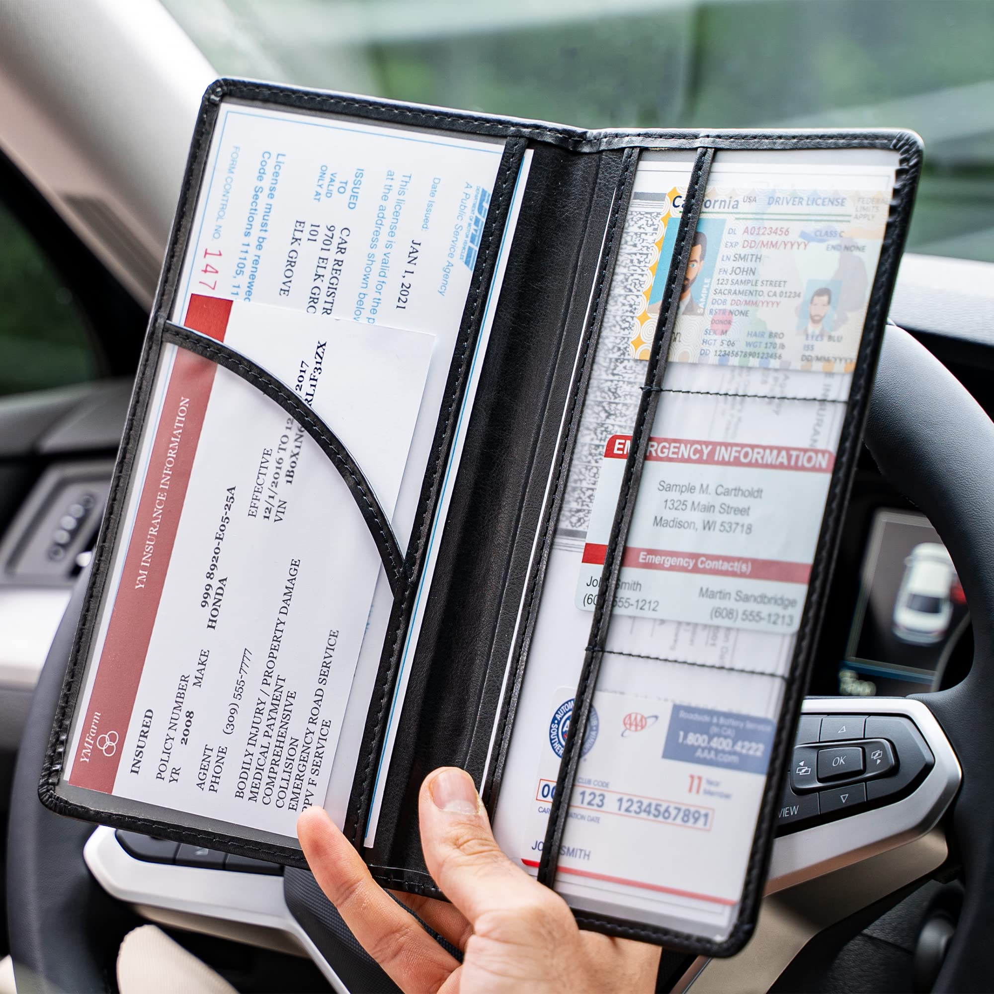 CANOPUS Car Registration and Insurance Holder, PU Leather Card Holder, Vehicle Glove Box Organizer for Auto, SUV, Truck, Black - Image 5