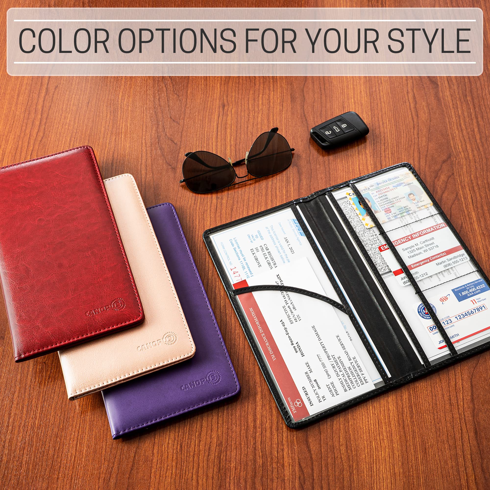 CANOPUS Car Registration and Insurance Holder, PU Leather Card Holder, Vehicle Glove Box Organizer for Auto, SUV, Truck, Black - Image 8