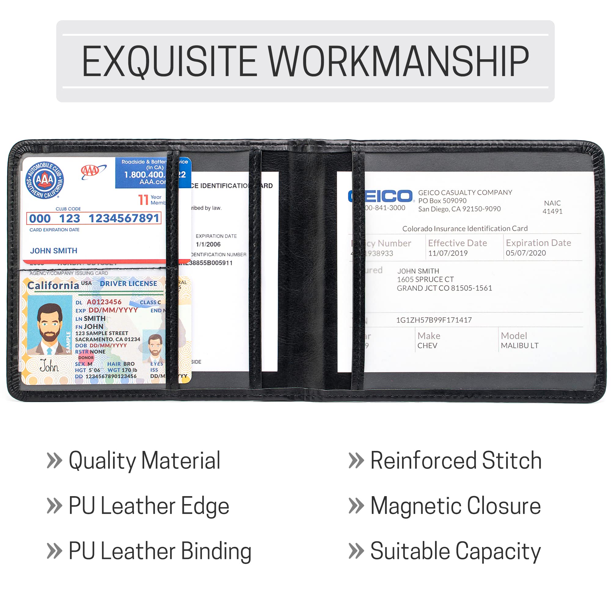 CANOPUS Car Registration and Insurance Holder, PU Leather Card Holder, Vehicle Glove Box Organizer for Auto, SUV, Truck and Motorcycle, Black - Image 4