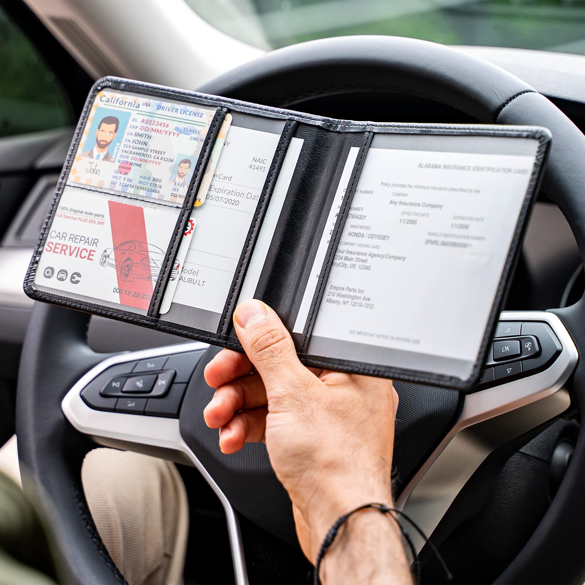 CANOPUS Car Registration and Insurance Holder, PU Leather Card Holder, Vehicle Glove Box Organizer for Auto, SUV, Truck and Motorcycle, Black - Image 5