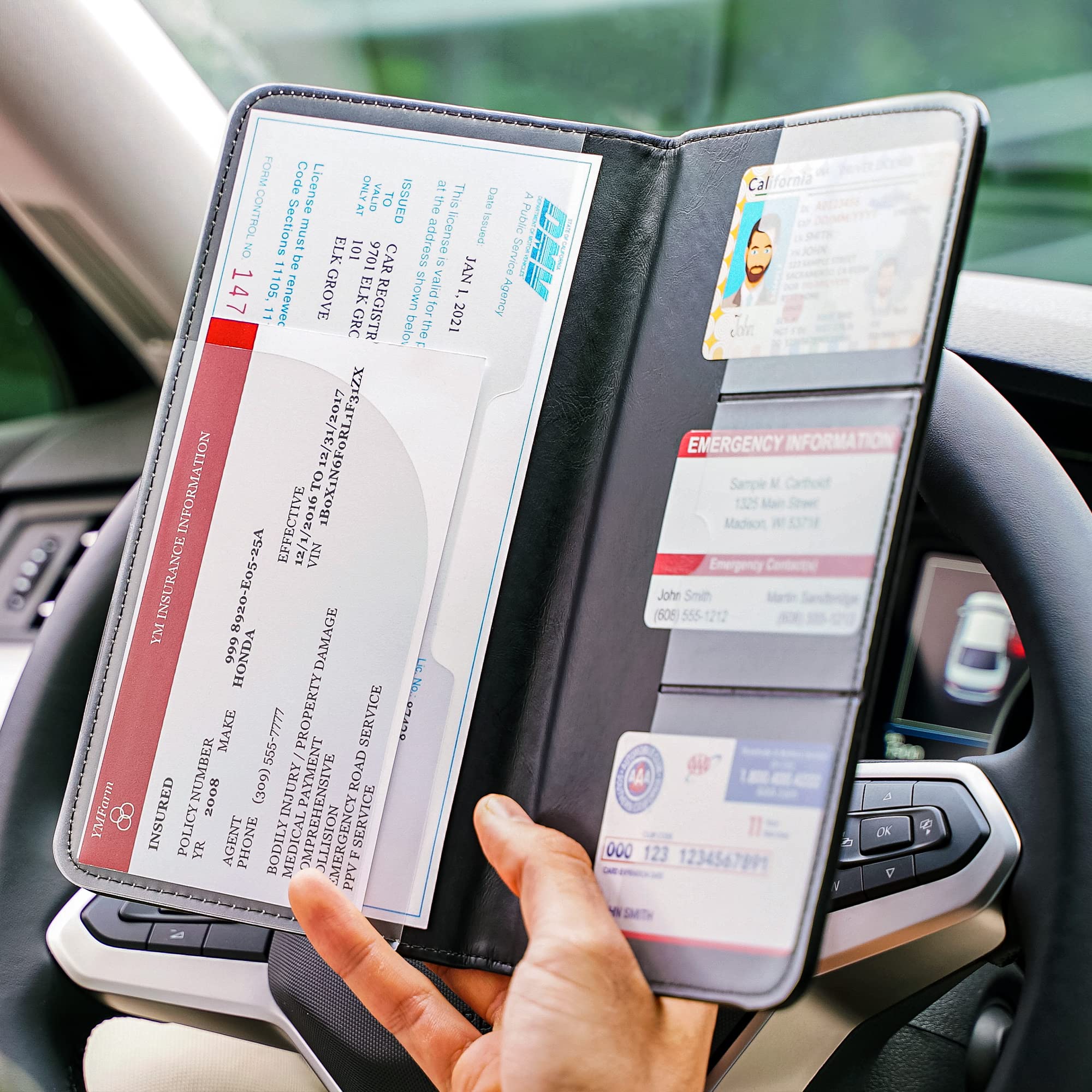 CANOPUS Car Registration & Insurance Holder, Vehicle Glove Box Organizer and Document Holder, Wallet for Auto - Includes 2 Sets of EZ Pass Strips, SUV - Image 4