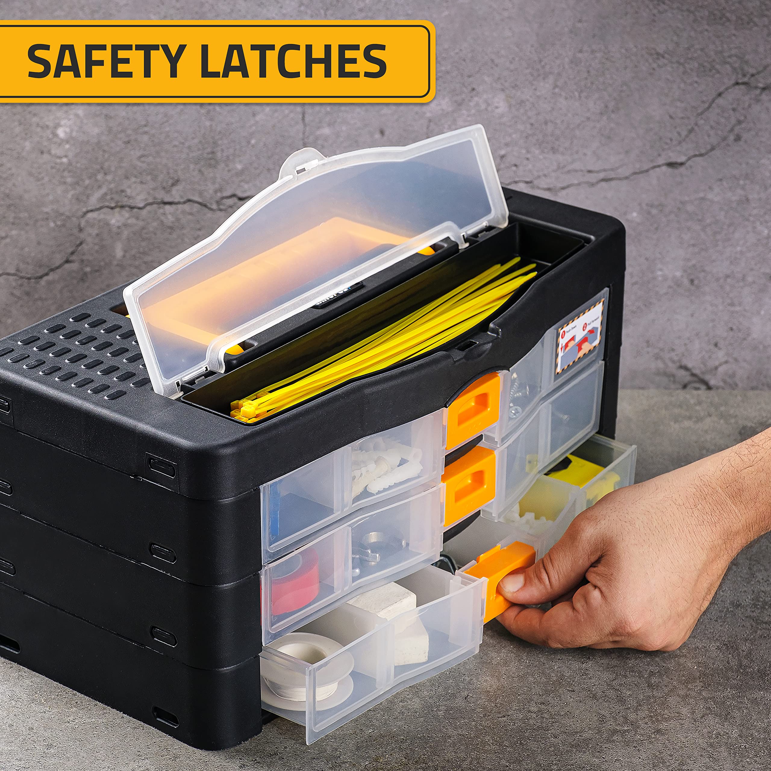 CANOPUS Craft Organizer with Drawers, 15-in Modular Drawer Case, Storage Organizer with Transparent Drawers, Portable Plastic Tool Box for Small Tools, Crafts, Screws, Bolts, Hardware and Small Parts - Image 4