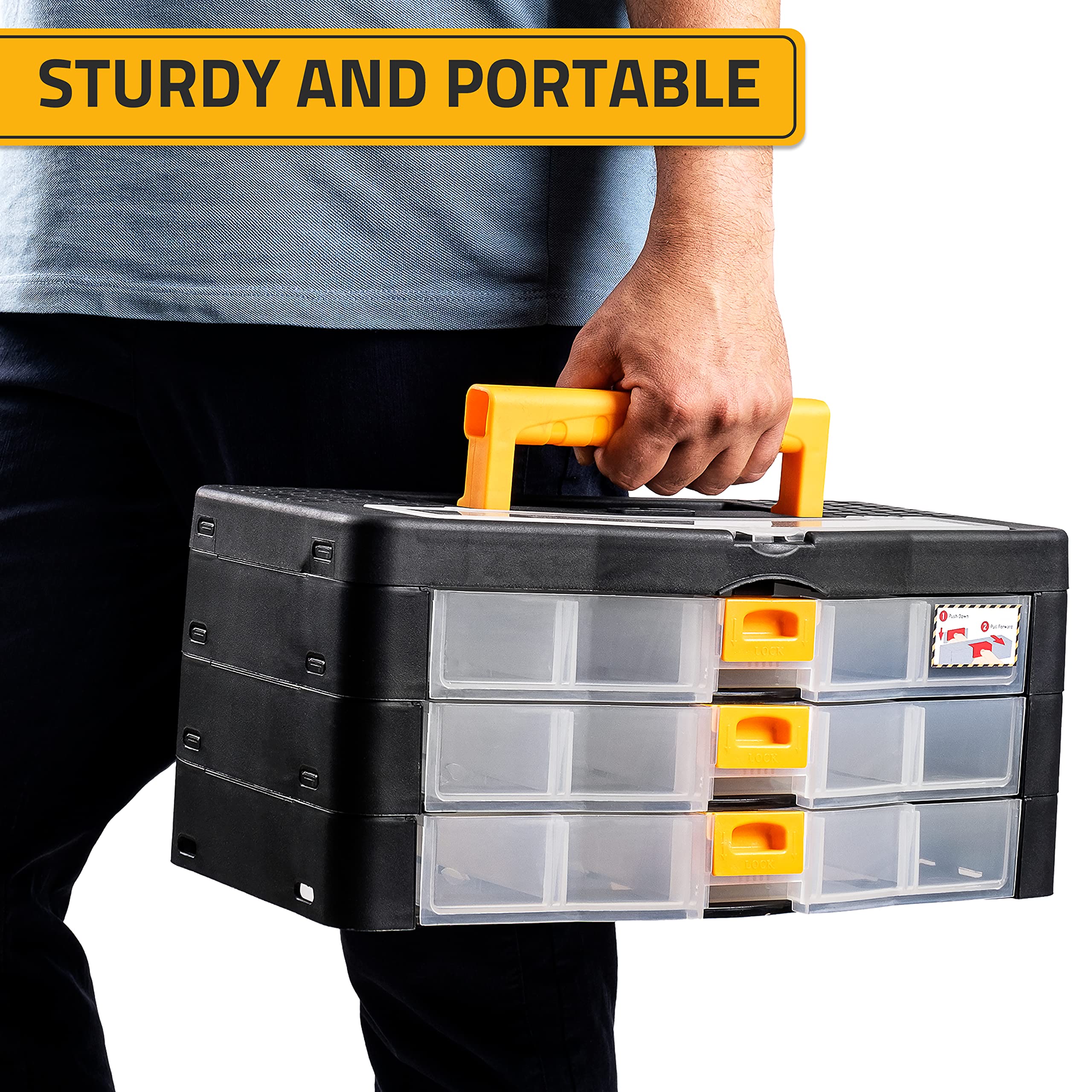 CANOPUS Craft Organizer with Drawers, 15-in Modular Drawer Case, Storage Organizer with Transparent Drawers, Portable Plastic Tool Box for Small Tools, Crafts, Screws, Bolts, Hardware and Small Parts - Image 5