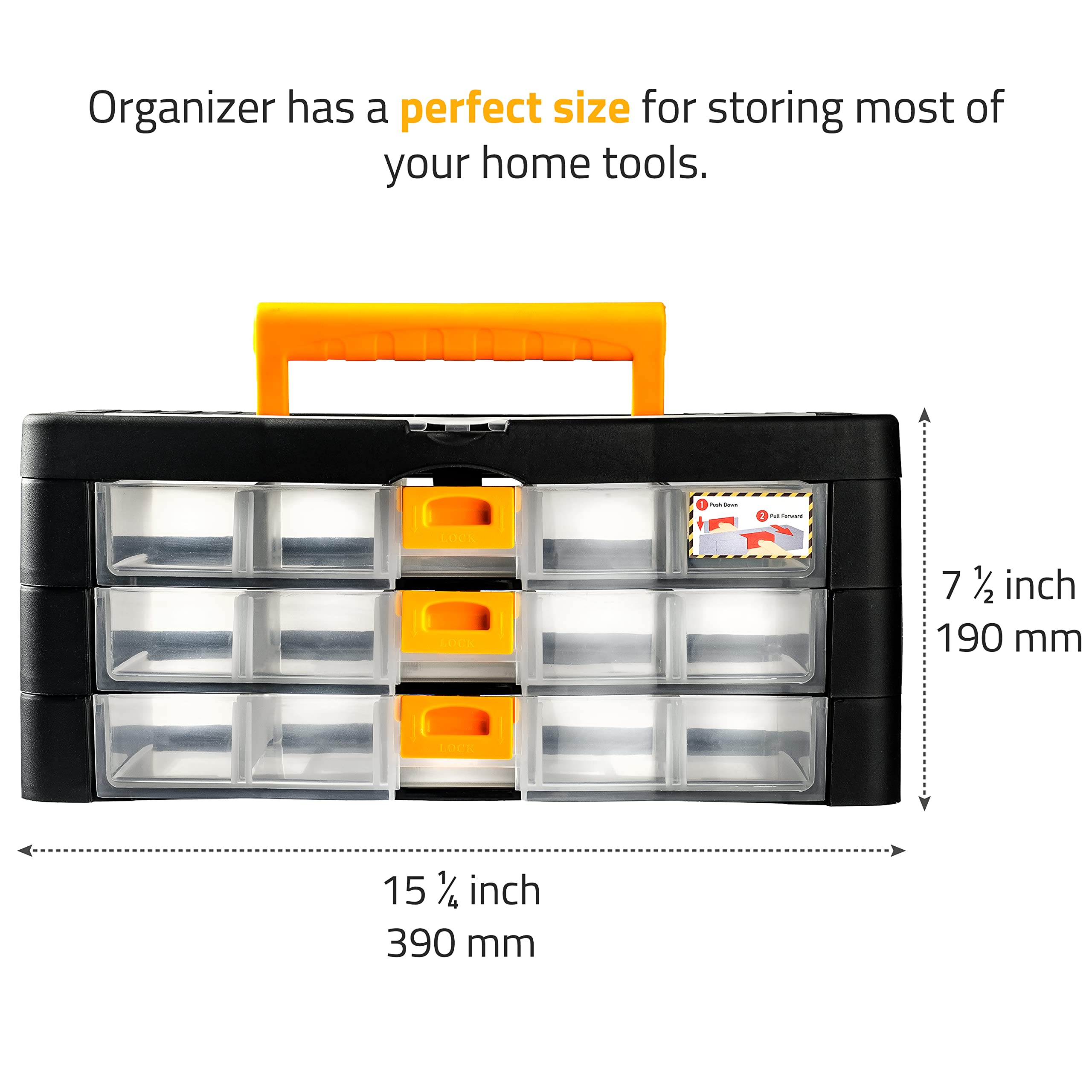 CANOPUS Craft Organizer with Drawers, 15-in Modular Drawer Case, Storage Organizer with Transparent Drawers, Portable Plastic Tool Box for Small Tools, Crafts, Screws, Bolts, Hardware and Small Parts - Image 6