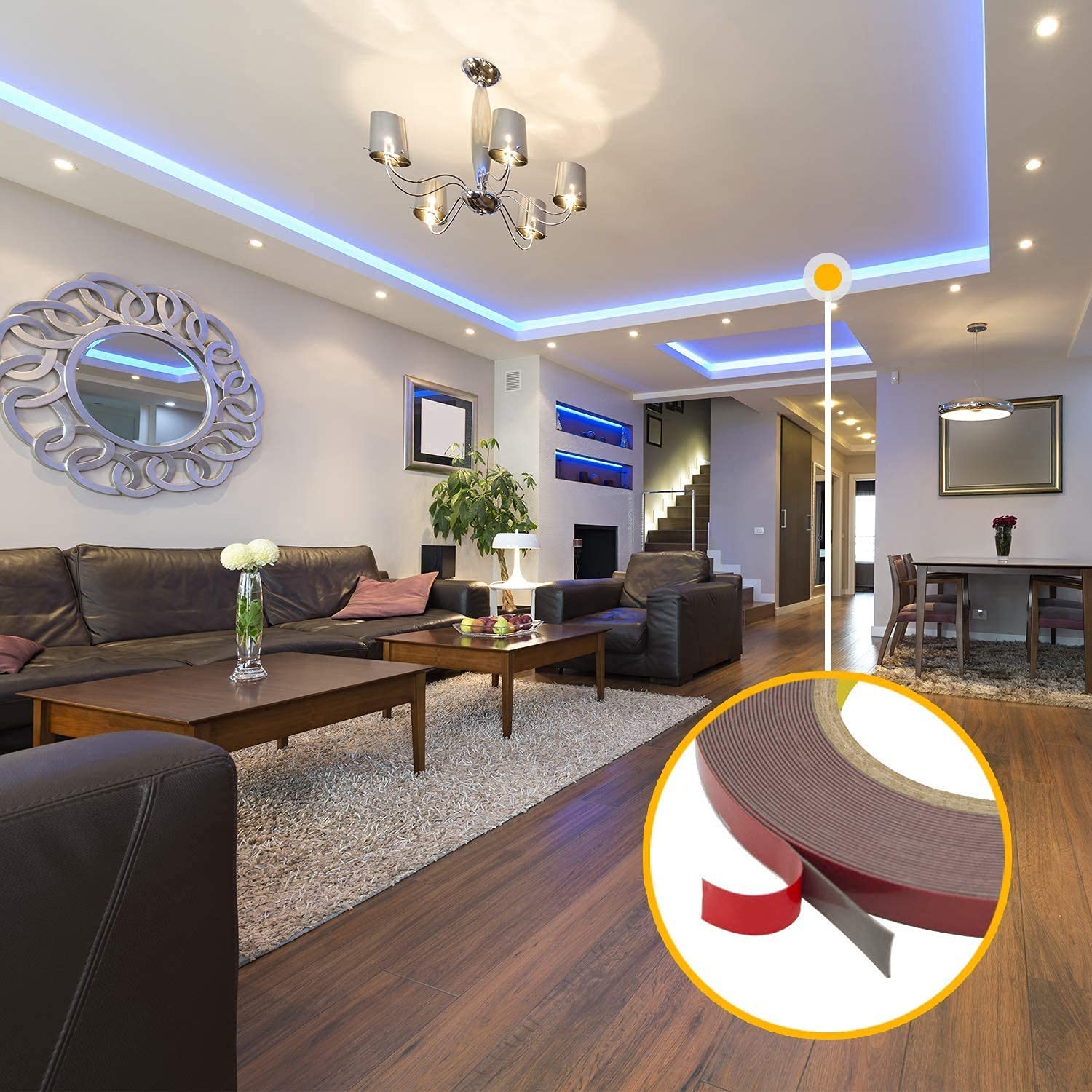 CANOPUS Double Sided Tape, Heavy Duty Adhesive Tape, LED Mounting Tape, Waterproof Foam Tape, 0.4in x 32ft, Suitable for LED Strip Lights, Indoor/Outdoor Craft, Home & Office Projects - Image 8