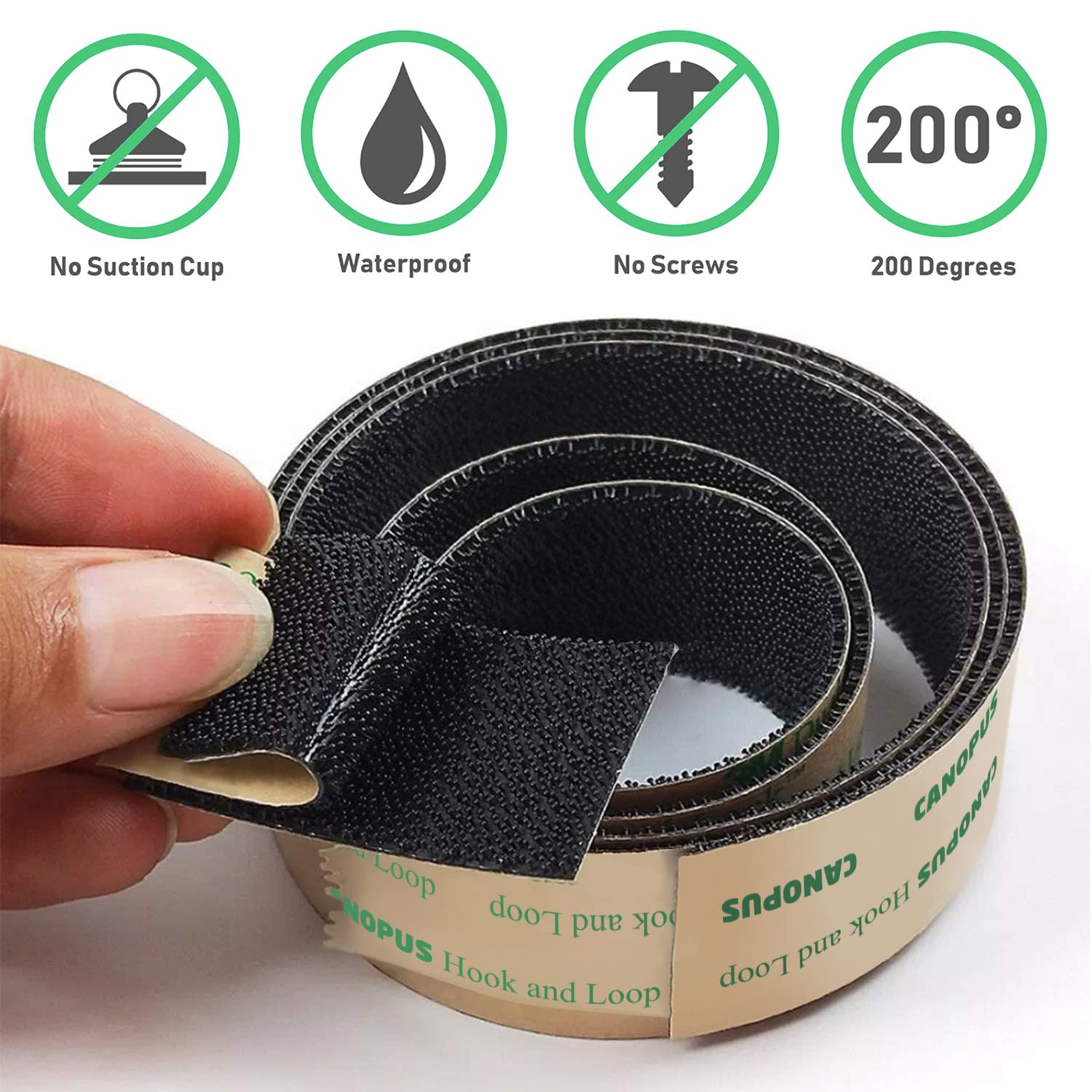 CANOPUS Hook and Loop Strips with Adhesive, Reclosable Fastener, Heavy Duty SJ4575 Hook and Loop Tape, Industrial Strength, Mushroom Hooks, Made in USA, Black, ½in x 6ft - Image 3