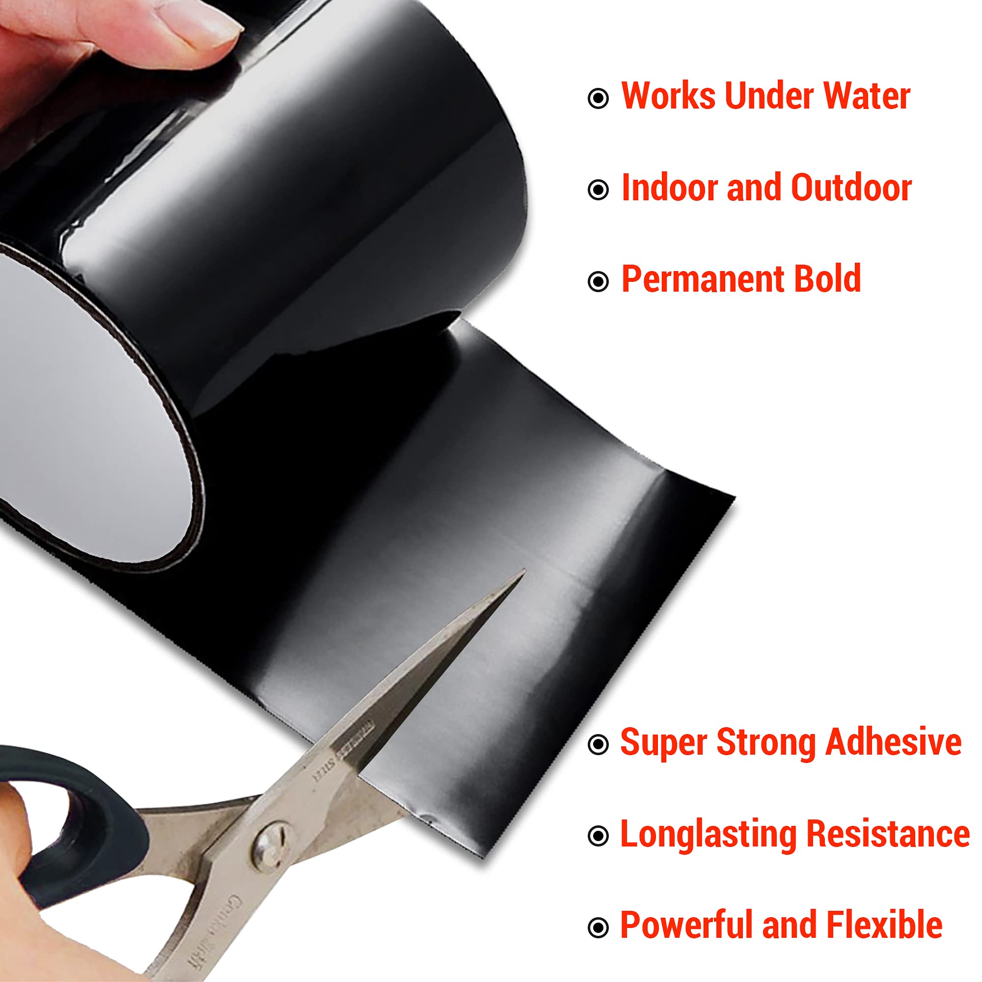 CANOPUS Patch and Seal Tape, Waterproof Tape for Indoor & Outdoor Use, Heavy Duty Thick Rubberized Repair Tape, Fix Leaks on Hoses, Pipes, Gutters, Roofs, Boats, Pools, 4" x 5' Black - Image 3