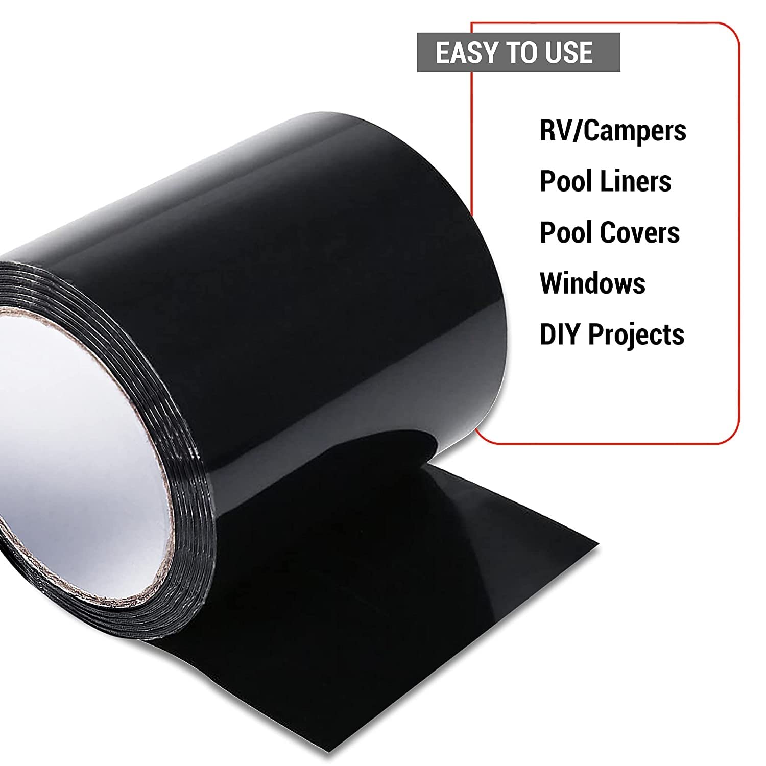 CANOPUS Patch and Seal Tape, Waterproof Tape for Indoor & Outdoor Use, Heavy Duty Thick Rubberized Repair Tape, Fix Leaks on Hoses, Pipes, Gutters, Roofs, Boats, Pools, 4" x 5' Black - Image 4