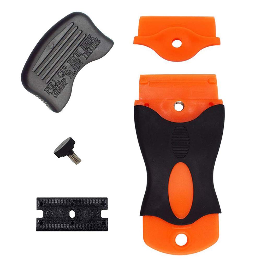 CANOPUS Plastic Razor Blade Scraper with 10 Double Edged Plastic Replacement Blades, Suitable to Remove Glue, Stickers, Decals, Gaskets, Auto Window Tint Vinyls, Black-Orange - Image 3