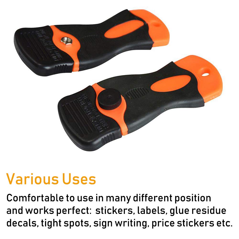 CANOPUS Plastic Razor Blade Scraper with 10 Double Edged Plastic Replacement Blades, Suitable to Remove Glue, Stickers, Decals, Gaskets, Auto Window Tint Vinyls, Black-Orange - Image 4