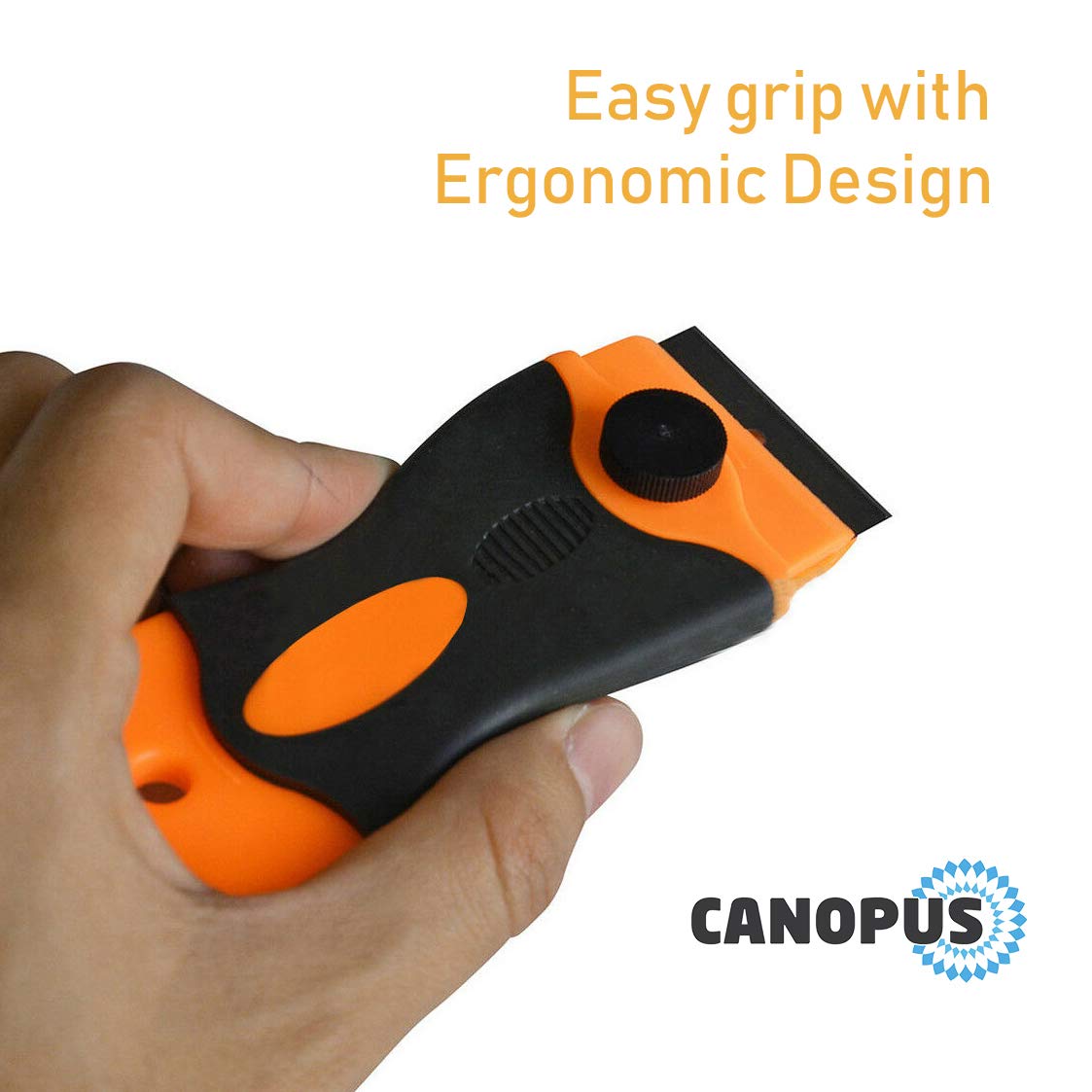 CANOPUS Plastic Razor Blade Scraper with 10 Double Edged Plastic Replacement Blades, Suitable to Remove Glue, Stickers, Decals, Gaskets, Auto Window Tint Vinyls, Black-Orange - Image 6