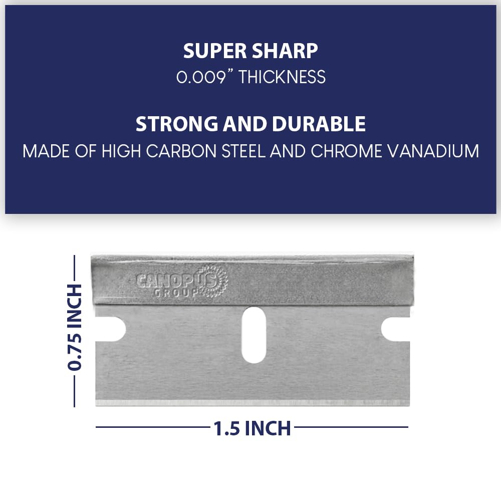 CANOPUS Single Edge Industrial Razor Blades, 100% Made in USA, Heavy Duty Straight Edge Razors, Box & Carton Cutter Replacement Blades, Glass & Paint Scraper Razor Blades (Box of 100) - Image 3