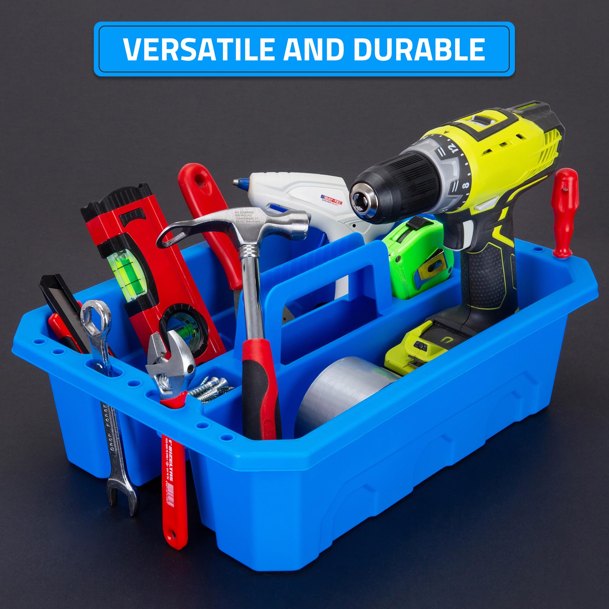 CANOPUS Storage Tray Tote with Functional Holes - 2 PCs Plastic Cleaning Caddy with Handle, Portable Caddy, Undersink Storage for Kitchen, Shoe Cleaning Box, Products Organizer, Blue - Image 4