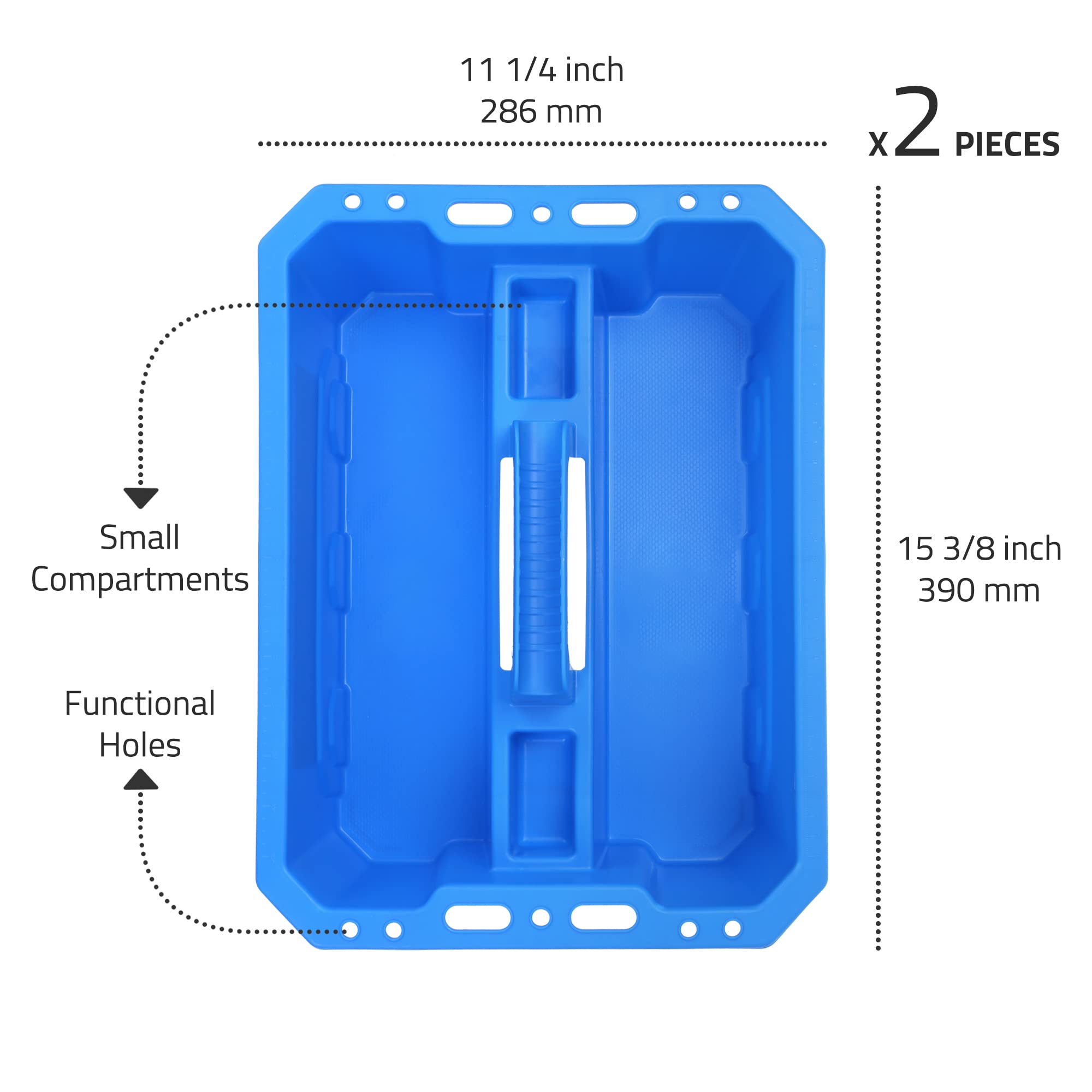 CANOPUS Storage Tray Tote with Functional Holes - 2 PCs Plastic Cleaning Caddy with Handle, Portable Caddy, Undersink Storage for Kitchen, Shoe Cleaning Box, Products Organizer, Blue - Image 6