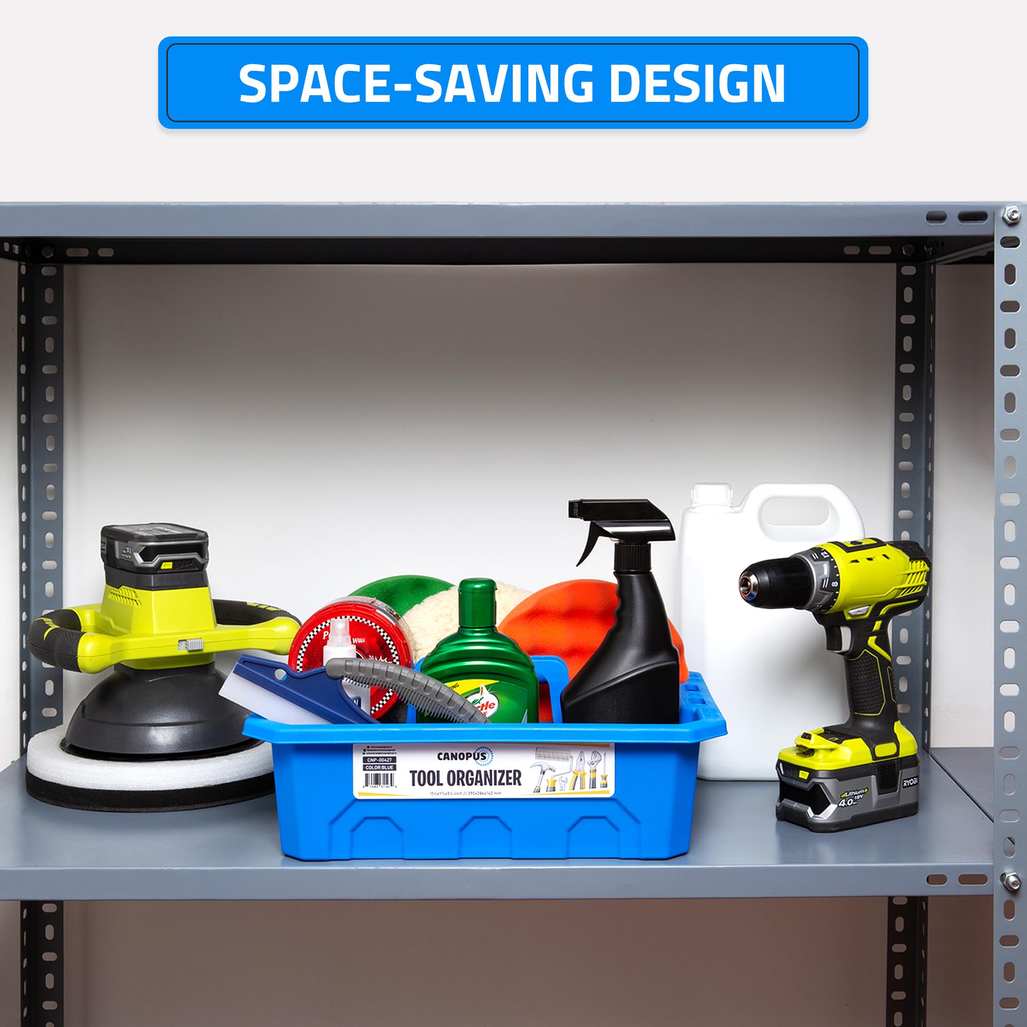 CANOPUS Storage Tray Tote with Functional Holes - 2 PCs Plastic Cleaning Caddy with Handle, Portable Caddy, Undersink Storage for Kitchen, Shoe Cleaning Box, Products Organizer, Blue - Image 7